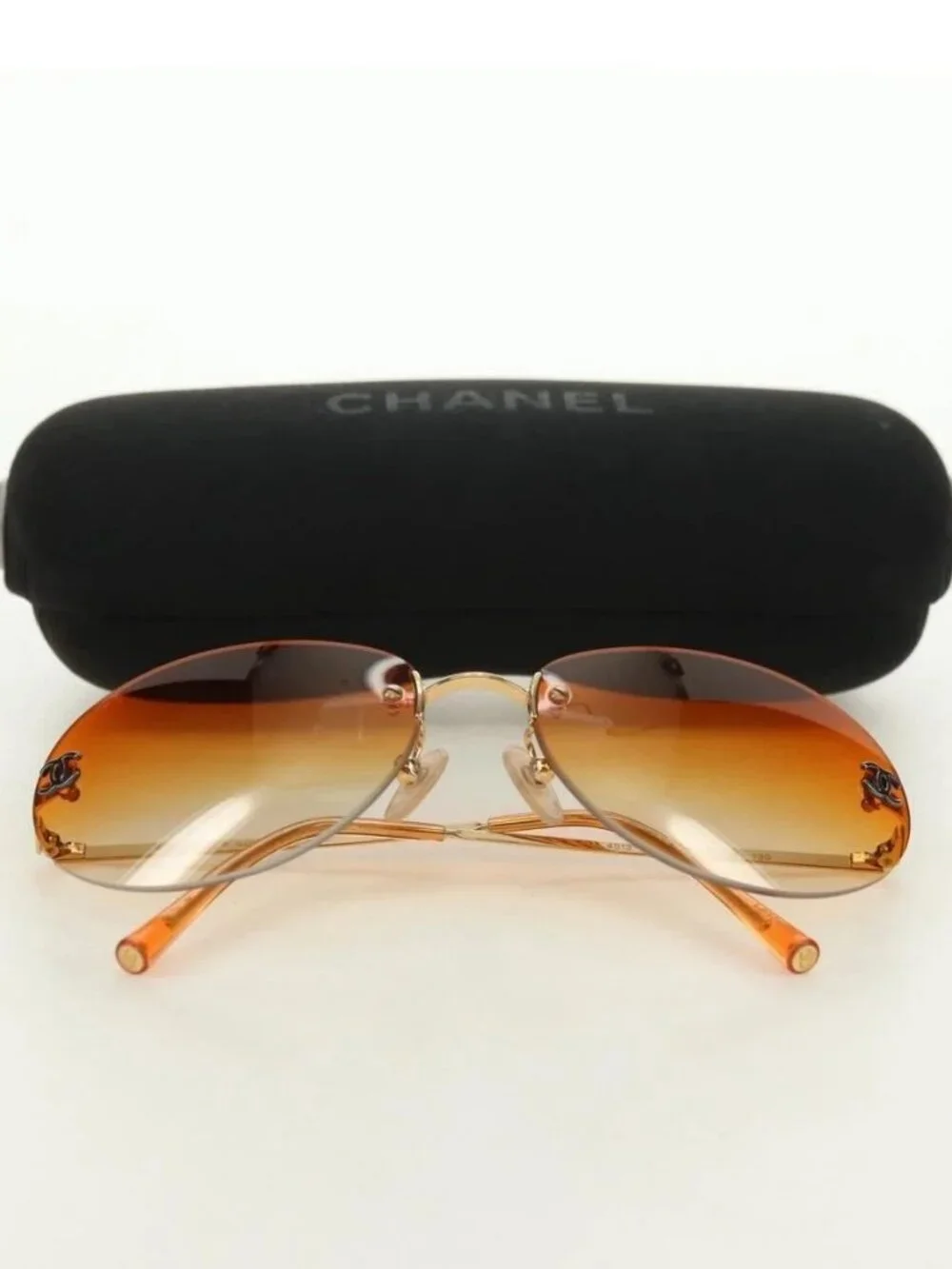 CHANEL Sunglasses metal Orange CC Auth yk20403SAM
